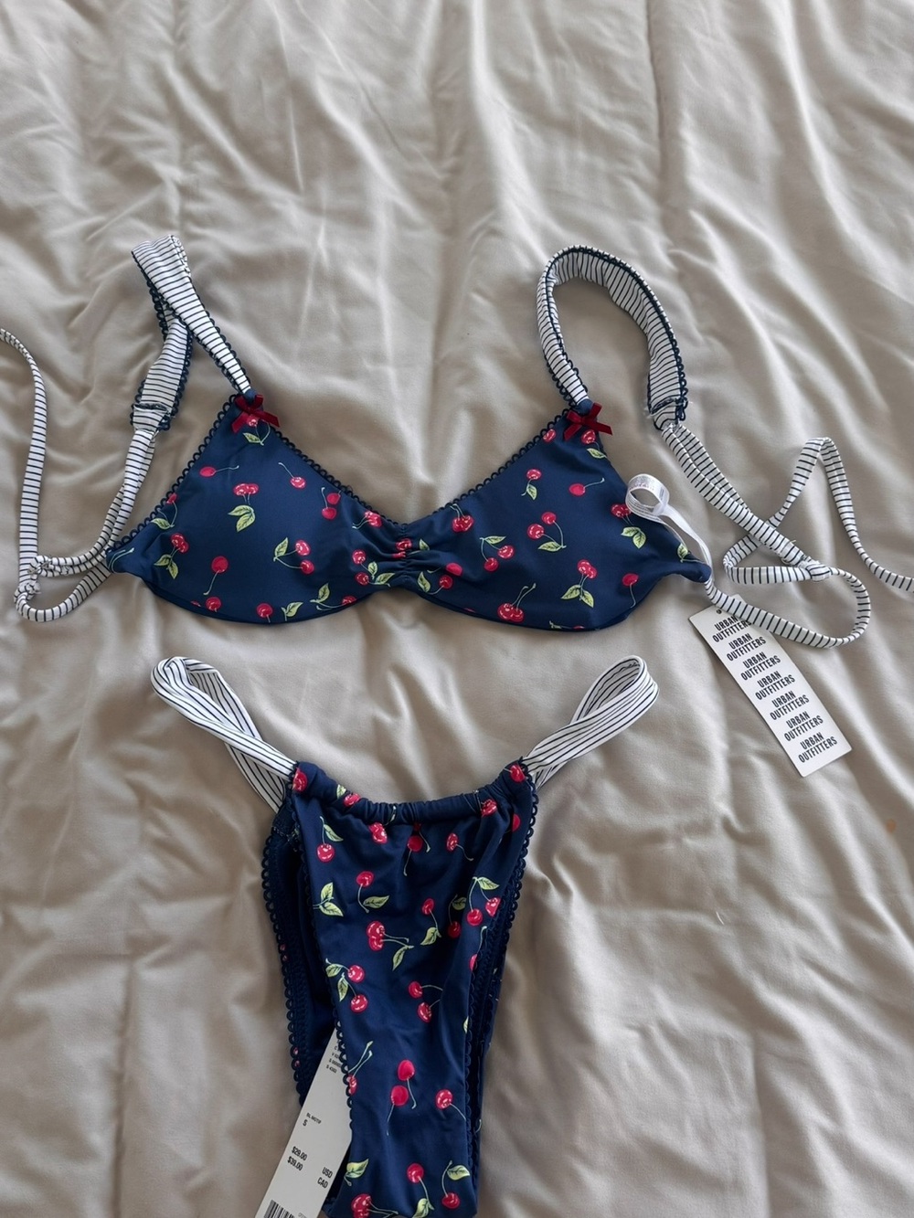 Urban Outfitters Navy Cherry Print Bikini Swim Set